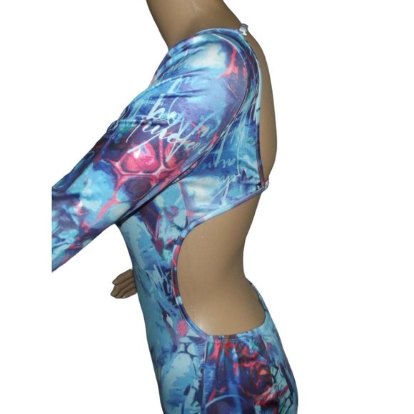 Cape Clique Dress Womens Medium Blue Bodycon Abstract Print Backless Mini sexy - Picture 7 of 8